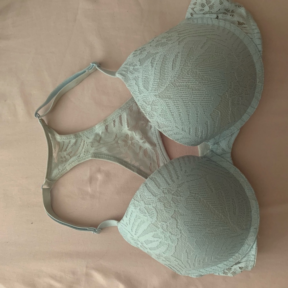pink victoria secret light blue push up bra